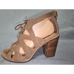 UGG Brown Suede Strappy Lace Up Block Heel Sandals Open Toe Boho Womens 10